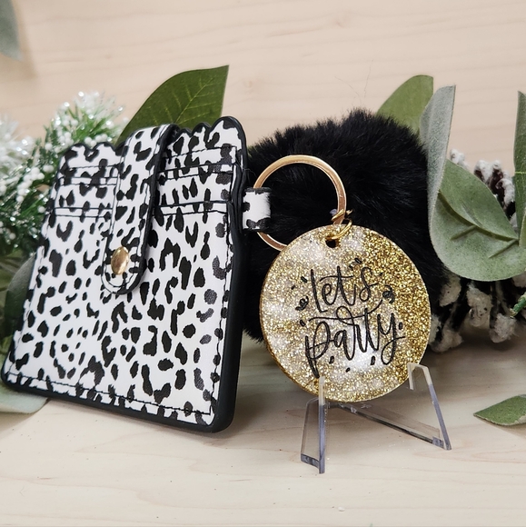 Wallet Keychain & Puff with Laser Engraved Charm - "Let's Party" - Picture 2 of 12